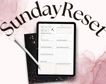 Sunday Reset Planner Digital | Weekly Reflection Journal | Glow Up Checklist | Self Care Printable | Affirmation and Gratitude Worksheet