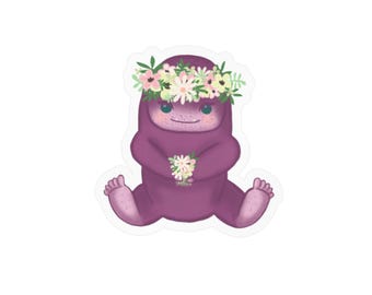Baby Bigfoot with Flower Crown Sticker | Kiss-Cut Vinyl Decal