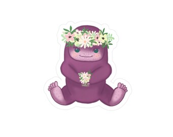 Baby Bigfoot with Flower Crown Sticker | Kiss-Cut Vinyl Decal