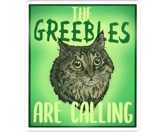 The Greebles Are Calling sticker | Kiss-cut cat illustration