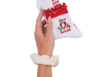 Pilates Barre Grippy Socks with Scrunchie: Reformer Yoga Crew Socks