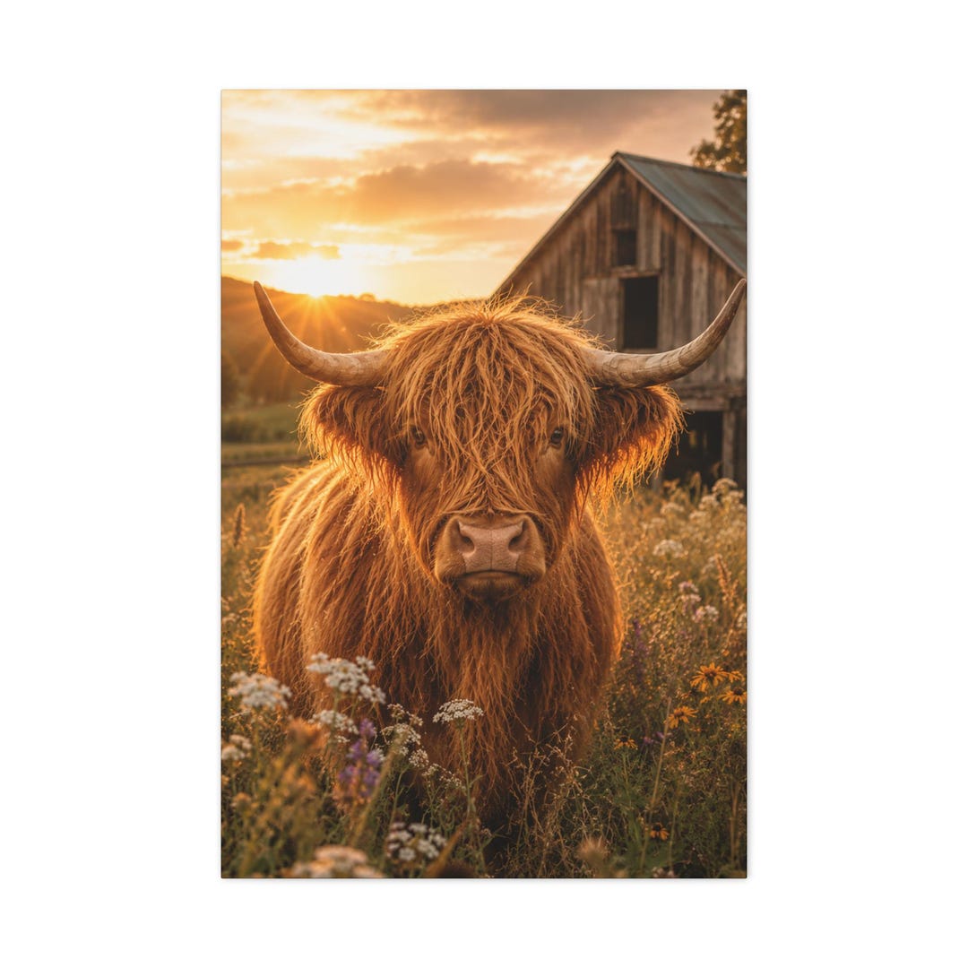 Rustic Fall Background Cow Rustic Farmhouse Cow Canvas Print, Country Wall Art, Highland Cow Decor ...