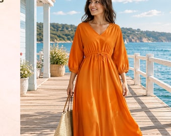 Flowy Summer Dress PDF Pattern | Relaxed V Neck | Easy Sewing for Beginners | Lightweight Woven Fabric | EU 36-46