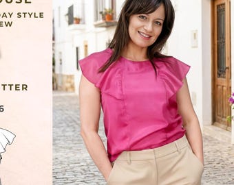 ROSA Blouse PDF Sewing Pattern | Flutter Sleeve Summer Top | Feminine Ruffle Blouse | EU 36-46