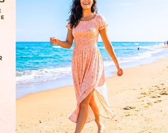 SOLEA Sewing Pattern PDF, Shirred Maxi, Romantic Boho Style, Flowy Summer Outfit, Raglan Sleeves, Smocked Bodice, Beachwear Pattern