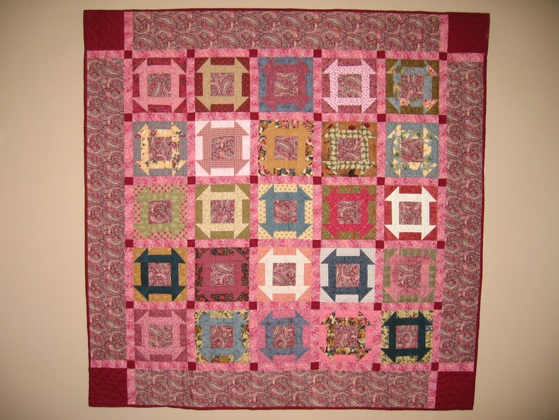 Rose, pink, muave hand-quilted throw or wall quilt image 2