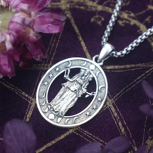 Handmade Sterling Silver Hecate Necklace, Triple Moon Goddess Pendant, Wiccan Witchcraft Jewelry, Pagan Talisman Gift for Women & Men