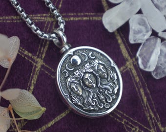 Hecate Triple Moon Urn Necklace – 925 Sterling Silver Cremation Pendant for Ashes – Wiccan Memorial Jewelry, Witchcraft Keepsake Talisman