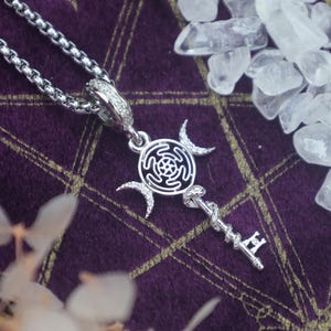 Hecate Triple Moon Key Pendant: 925 Sterling Silver Charm for Bracelet or Necklace, Witchcraft Protection Amulet, Wiccan Goddess Jewelry