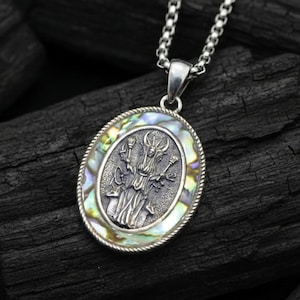 Hecate Necklace – Triple Moon Goddess Pendant 925 Sterling Silver with Abalone – Wiccan Pagan Jewelry for Women Men