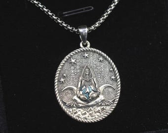 Triple Moon Goddess Necklace: 925 Sterling Silver Pagan Wiccan Spiritual Protection Pendant