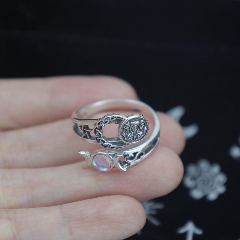 Triple Moon Goddess Ring – Sterling Silver Adjustable Ring, Feminine ...