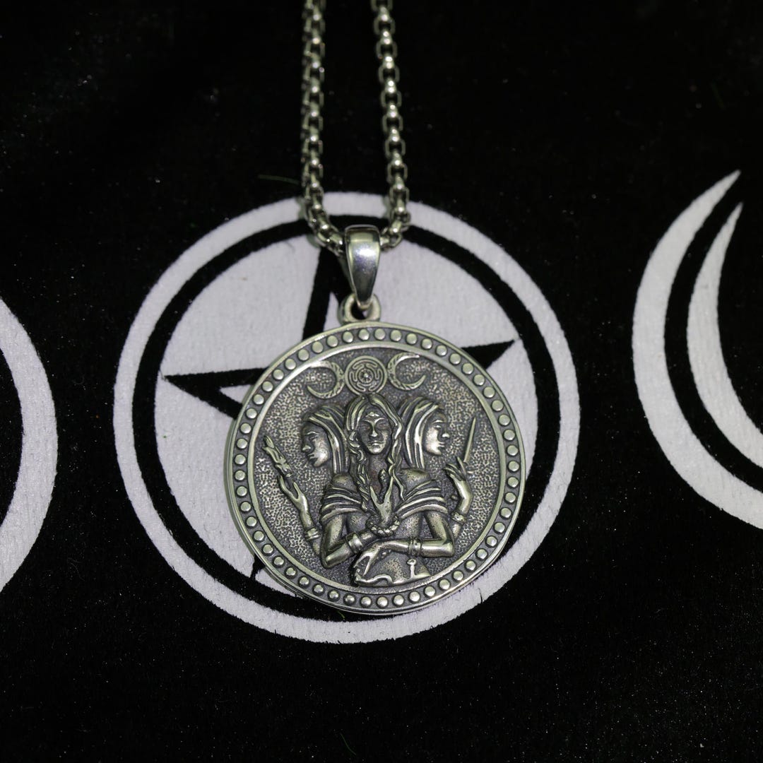 Triple Moon Goddess Necklace 925 Sterling Silver, Hecate Protection ...