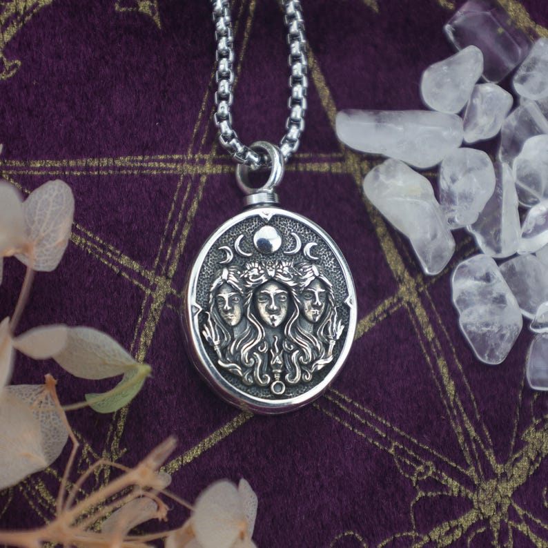 Hecate Triple Moon Urn Necklace – 925 Sterling Silver Cremation Pendant ...