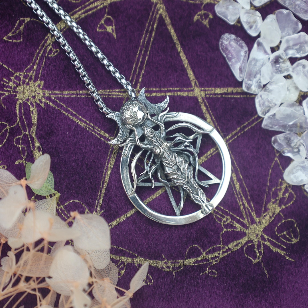 Triple Moon Goddess Necklace – 925 Sterling Silver Pentagram Pendant ...