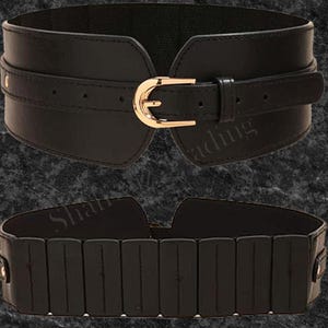 Women&#39;s Wide Cinch Belt – Stretch Waistband with PU Leather & Gold Buckle