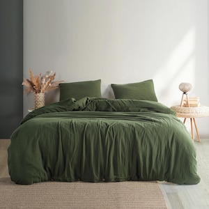 Housse de couette verte 100 % coton biologique, légère et respirante, housse de couette en mousseline extra douce, 1 place, 2 places, grand lit, très grand lit, king size Housse de couette