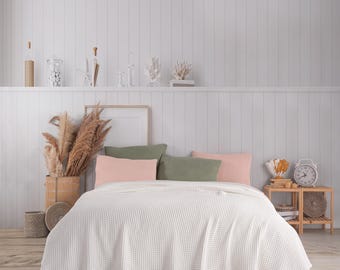 Boho %100 Organic Cotton Throw Blanket - Lightweight and Breathable Bed Throw, Waffle King Size Blanket, Large Bed Throw, Summer Bedspread