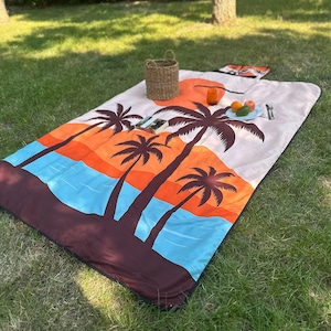 Waterproof Picnic Blanket, Large Palm Beach Blanket, Foldable Outdoor Mat with Sandproof, Carry Bag, 3 Layer Picnic Rug, 60x80" - 150x200 cm