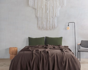 Brown Throw Blanket - %100 Organic Cotton Lightweight and Breathable 4 Layer Muslin Bed Throw, Large Gauze Blanket, Boho Summer Bedspread