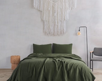 King Size Throw Blanket - %100 Organic Cotton Lightweight and Breathable 4 Layer Muslin Bed Throw, Gauze Blanket, Boho Summer Bedspread