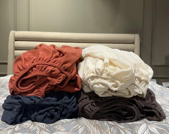 Muslin Fitted Sheet Set, 3 PCS %100 Organic Cotton Fitted Sheet Set, Ultra Soft, Lİghtweight and Breathable Fitted Sheet Set,