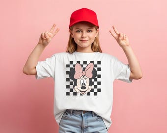 Chemise enfant Minnie Mouse, t-shirt Minnie damier, t-shirt Minnie Mouse mignon, chemise enfant Disney, t-shirt anniversaire Minnie, chemise Disney filles