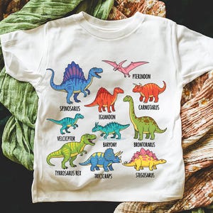 Dinosaurussen PNG, namen van dinosaurussen PNG, sublimatieontwerp, kindercadeau, dinosaurus-T-shirt voor kinderen, schattige dinosaurussen voor peuters en kinderen PNG, verschillende soorten dinosaurussen PNG