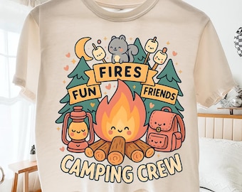 Camping Crew PNG, Cute Campfire Friends Shirt Design, Summer Camping Sublimation, Pink Camping Clipart, Fires Fun Friends PNG