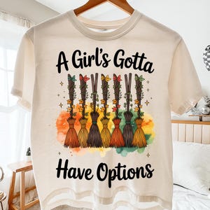 A Girl Gotta Have Options Patchwork Witch Brooms Png, Cozy Funny Halloween Witch Png, Girly Witchy Fall Sublimation, Retro Spooky Cute Png
