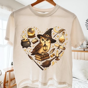 Wizard Heart PNG | Witchy Book Lover Heart Clipart | Magical Owl Hat Broom Fantasy Design | Sublimation PNG | Magical School Shirt Witch Png