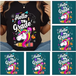 Preppy Back to School Bundle PNG, Flirty Teacher First Day of School Shirt Design, Girly Checkered Unicorn, Pre-k 1st/2nd/3rd Grade