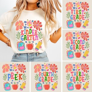 Preppy Back to School Bundle PNG, Flirty Teacher First Day of School Shirt Design, Girly Checkered Sublimation, Pre-k 1st/2nd/3rd Grade