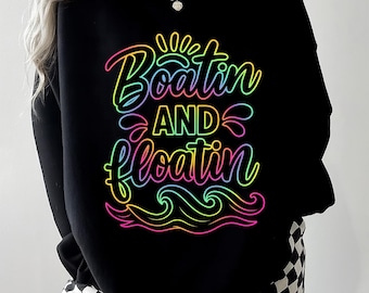 Bootfahren und Treiben (PNG), Neon-Sommer-See-Shirt-Design, Seeleben (PNG), Trendige Strandurlaub-Sublimation, Sommerstimmung (PNG), Pool-Fluss (PNG)
