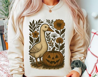 Goose halloween fall png, Halloween Silly Goose floral boho, Halloween Goose Sublimation Design, Funny goose Halloween png, funny fall png