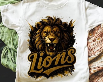 Lions teacher black and gold Lions PNG | Lion Mascot Sport Design | Football Basketball Baseball School Spirit Clipart | Game Day PNG