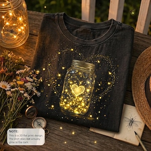 Firefly Mason Jar Png, Glowing Heart Lightning Bug Sublimation Graphic, Magical Gold Bee Bokeh Digital Download, Summer Night Shirt Design