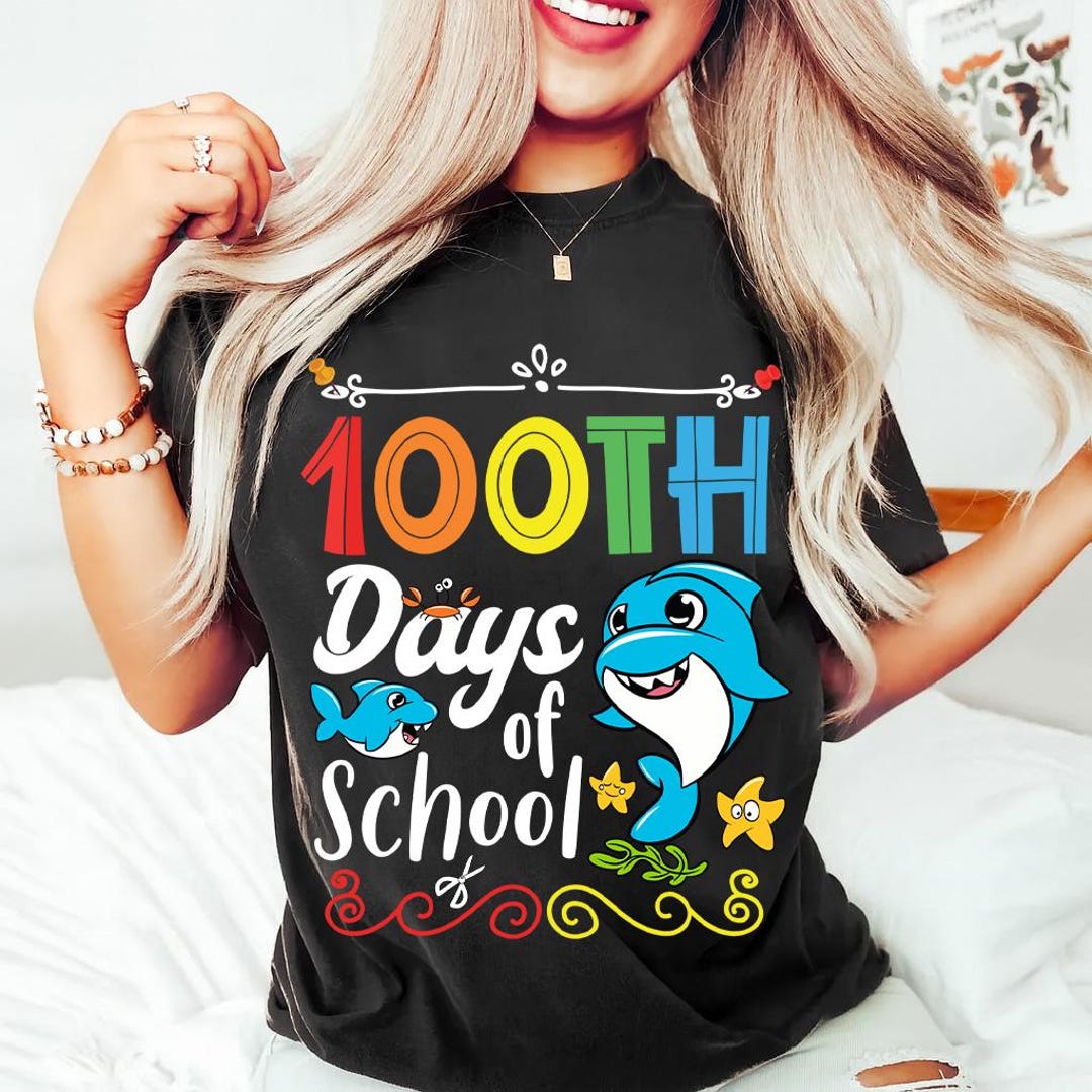 100th Day of School PNG | Cute Shark Classroom | Teacher Kids Shirt ...