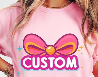 Preppy Custom Name Bow PNG, Girly Pink Coquette Bow Png, Personalized Name Shirt Design, Hand Lettered Sublimation, Personalized Digital