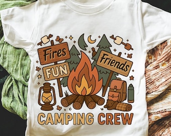 Camping Crew PNG, Cute Campfire Friends Shirt Design, Summer Camping Sublimation, Pink Camping Clipart, Fires Fun Friends PNG