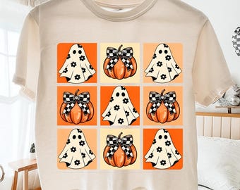 コケットフローラルゴースト＆パンプキンPNG | ハロウィンゴーストPNG | レトロハロウィンPNG | 秋のブージーゴーストリボン昇華デザイン