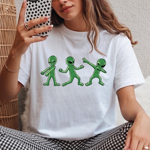 Dancing Aliens Shirt Comfort Colors 1717, Funny Dabbing Alien Dab Tee, Kids Boys Girls Space Halloween Gift, Unisex Green Alien Graphic Tee