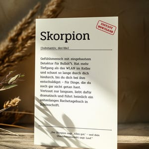 Digitale Karte Skorpion lustige Sternzeichen Definition | Witzige Sprüchekarte zum Ausdrucken | Horoskop Geschenkidee als PNG, PDF od Poster