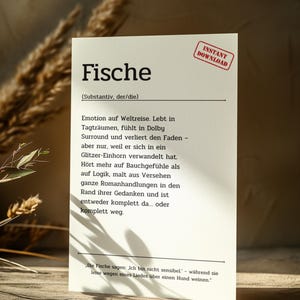 Digitale Karte Fische lustige Sternzeichen Definition | Witzige Sprüchekarte zum Ausdrucken | Horoskop Geschenkidee als PNG, PDF oder Poster