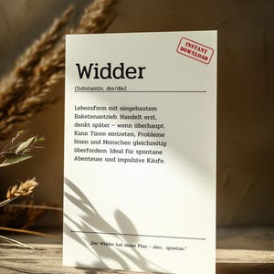 Digitale Karte Widder lustige Sternzeichen Definition | Witzige Sprüchekarte zum Ausdrucken | Horoskop Geschenkidee als PNG, PDF oder Poster