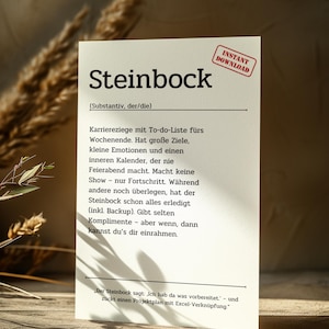 Digitale Karte Steinbock lustige Sternzeichen Definition | Witzige Sprüchekarte zum Ausdrucken | Horoskop Geschenkidee als PNG, PDF,  Poster