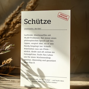 Digitale Karte Schütze lustige Sternzeichen Definition | Witzige Sprüchekarte zum Ausdrucken | Horoskop Geschenkidee als PNG, PDF od Poster