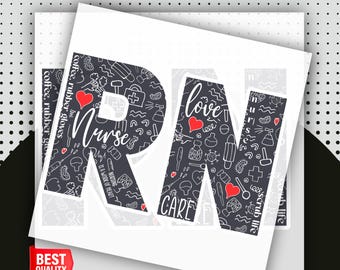 RN Nurse DTF Transfer: Medical Icons for Scrubs, Healthcare Apparel