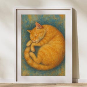 Adorable Sleeping Ginger Cat Digital Wall Art - Printable