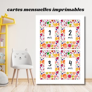 Cartes Mensuelles Bébé à Imprimer – Lot de 12 Mois – Thèmes Fruits & Espace (PDF HD)